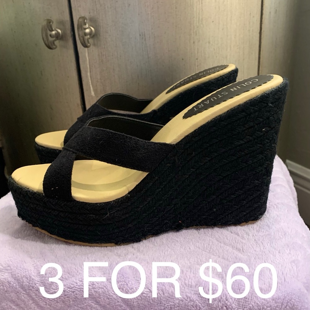 Black strap wedge heel
